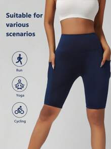 1pc Yoga/Cycling Tight Pants With Side Pockets - Navy Blue - View 3