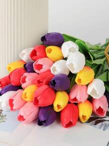 20/30 件白色人造郁金香丝绸花，13.5 英寸，适合作为母亲节、复活节的散装家庭厨房婚礼装饰礼物