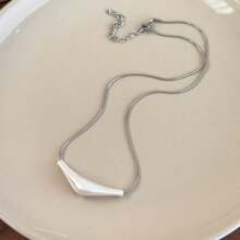 1pc Silver Brushed Minimalist Asymmetrical Geometric Heart Design Unique Statement Necklace - Necklace - View 13