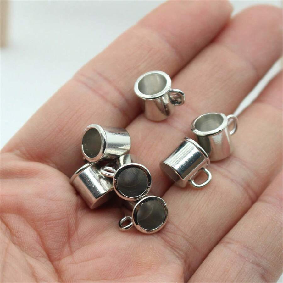 10pcs Realistic Alloy Mini Coffee Mugs, Miniature Metal Cups For Kitchen Scene Decor - Silver - View 1