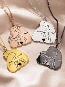 Personalized Papa Mama Bear Family Necklace With Baby Bears Heart And Engraved Names Mother's Day Father's Day Gift For Parent Grandparent Valentines
