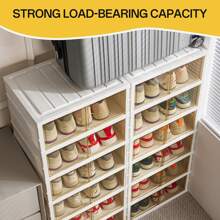 Folding Shoe Rack | Double Row 6 Layer Shoe Rack Storage Cabinet | Freestanding Shoe Organizer, Stackable Shoe Containers For Living Room Hallway