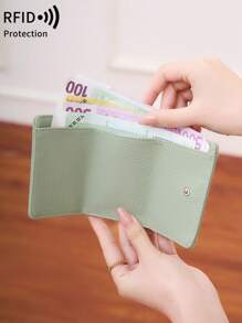 MIYIN Simple RFID Blocking Small Coin Purse Mini Pocket Wallet For Daily Solid Color Litchi Embossed Small Wallet With Card Slot For Credit Card/ ID Card/ Money/ Cash/ Money Lightweight Portable Compact Trifold Card Holder For Men And Woman - Green - View 7