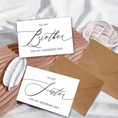 1 Pc Wedding Thank You Card, Brother & Sister Elegant Keepsake, 5*7 Inch With Thick Envelope