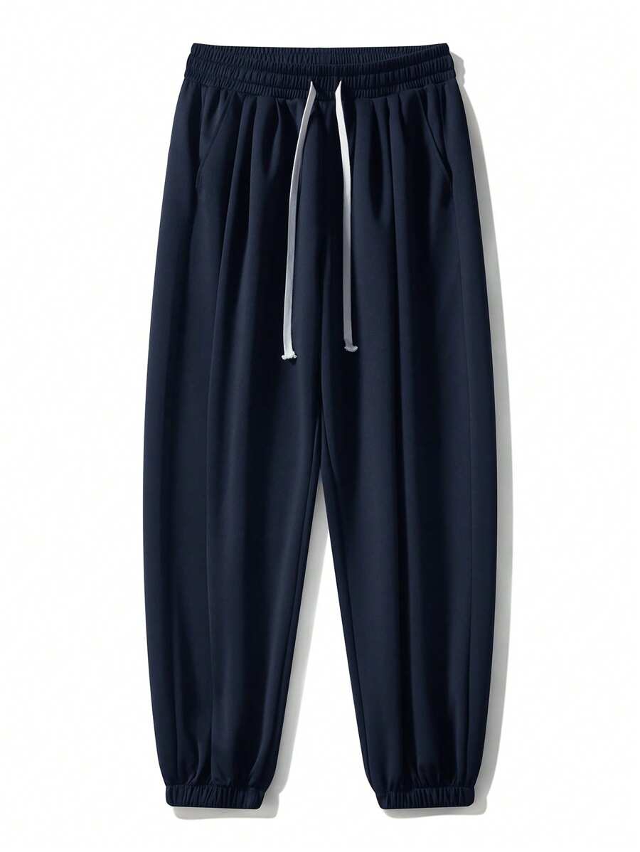 Plus Size Men's Loose Drawstring Waist Spring Sweatpants - Blue - View 1