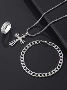 Conjunto de 3 piezas con collar, pulsera y anillo con cruz de estilo gótico
