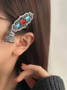 1 pieza Elegante Clip de Cabello de Estilo Vintage con Campana de Cristal y Borla, Aleación de Estilo Palaciego Chino, Apropiado para Atuendos Diarios, Fiestas y Todas las Estaciones