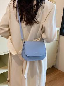 Bolso bandolera de medio círculo minimalista de material de PU de unicolor, bolso de hombro cruzado de estilo para mujer