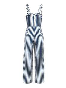 Mono informal de mujer con rayas y abertura lateral con lazo, para primavera/verano - Azul y blanco - Ver 3