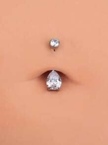 2PCS 14G 316L Stainless Waterdrop Belly Button Ring Classic Daily Navel Barbell Stud Simple Teardrop CZ Navel Belly Piercing Jewelry Exquisite Gift For Her Internally Threaded Silvery/Gold