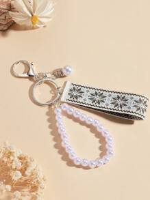 1st Faux Pearl Sleutelhanger & Sleutelhanger, Multi-Color Geweven Geborduurd Patroon Sleutelhanger (Let op: Geweven Band Niet Draagbaar, Parelketting Heeft Elastiek), Elegante Tashanger Sleutelhanger, Mode Lint Sleutelhanger & Sleutelhanger, Universele Sleutelhanger & Sleutelhanger, Auto Sleutelhanger, Dames Mode Sleutelhanger (Kan Licht Kleurverschil Zijn Door Verlichting En Invalshoek Van De Fotografie, Het Werkelijke Item Prevaleert)