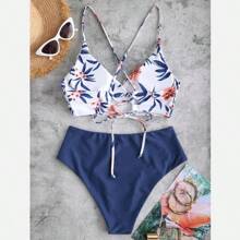 Maillots de bain pour femmes, bikini imprimé, taille fleurie, ensembles de vêtements de plage, deux femmes, maillot de bain deux-pièces, maillots de bain une-pièce, ensemble tankini