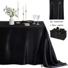 缎面桌布套装，1 块桌布 + 6 块餐巾，矩形缎面桌布，表面光亮光滑，婚宴宴会桌装饰 - 彩色 - 查看 9