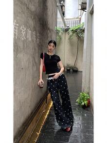 2025 New Sweet & Spicy Black Design Shoulder Tank Top, Summer Shirt For Women Casual - Black - View 4