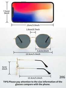 6pcs Rivets Decor Round Frame Polygonal Design Fashion Eyeglasses For Women For Summer Beach Vacation,Outdoor,Travel