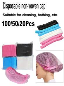 100/50/20pcs, Pink Disposable Non-Woven Caps, For Artistic Makeup, Eyebrow Microblading, Tattoo Supplies, Shower Caps, Elastic Shower Hair Caps, Waterproof Salon Styling Caps, Hair Treatment Caps, Hotel Hair Caps, Multiple Options, Valentine's Day Party, Home Decor, Home Gifts - Pink - View 1