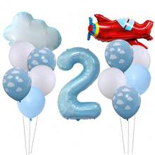 Globo de aluminio en forma de avión y nube de color azul, conjunto de globos para decoración de fiesta de cumpleaños o baby shower con temática de aventura de piloto - Multicolor - Ver 20