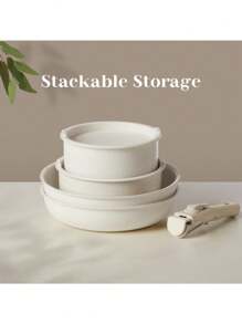 12 Pcs Pots And Pans Set, White Granite Nonstick Cookware Sets Detachable Handle, Stackable Induction Kitchen Cooking Set, Stain & Scratch-Resistant - 白色 - 查看 8