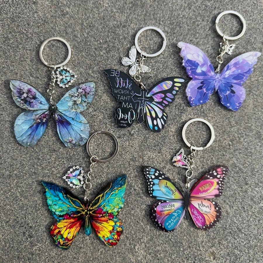 1pc Cute Butterfly Keychain, Colorful Butterfly Bag Charm Pendant, Exquisite Personalized Keychain, Bohemian Style Gift For Men & Women