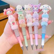 Sanrio Neutral Pen: Hello Kitty Cartoon Crystal Rhinestone Ball Pen, My Melody Cute Plush Sparkling Automatic Pencil, Kuromi Fantasy Anime Theme Rotary Pen, Pochacco 0.5mm Planner Pen, Cinnamoroll Kawaii Writing Pen, Rollerball Pens, School Stationery Essential