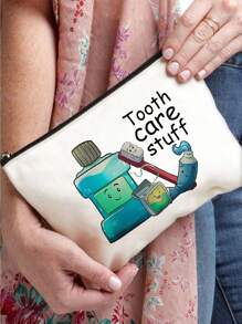 帆布化妆旅行包、拉链化妆袋、洗漱用品收纳袋、铅笔盒、女士手拿包，送给朋友、老师的完美礼物 - 彩色 - 查看 3