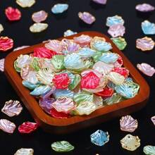 50pcs Colorful 15x17mm Acrylic Leaf Shape Beads With Golden Rim, DIY Jewelry Making - Earrings & Accessory Craft Supplies