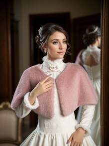 1 件女式象牙色仿皮毛狐狸毛披肩斗篷派对婚礼正式礼服外套 - 白色 - 查看 4