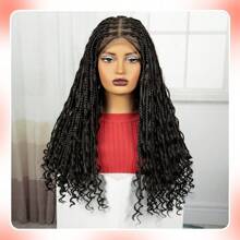 Bohemian Curly Woven Full Lace Front Hairpiece Braided Wig Bob Style Braids Goddess Cornrows Synthetic Wig - Black - View 3