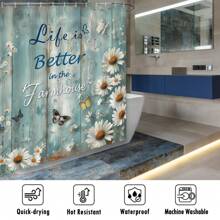 72" Original Design Light Blue Woodgrain Daisy Farmhouse Waterproof Shower Curtain With 12 Hooks Room Decor Bathroom Accessories Back To School