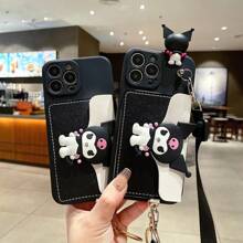 Sanrio Sanrio Kuromi Cartoon Soft Strap Crossbody Phone Case Compatible With Iphone 15 & New IPhone 16 - Built-In Card Slot Wallet Pouch Kawaii Cute Mobile Cover With Detachable Keychain
