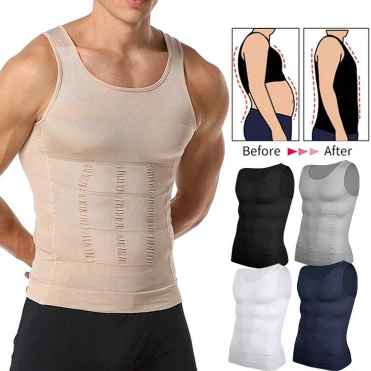 Men Compression Vest Sleeveless Shapewear Slimming Body Shaper Shirt Gym Workout Corset Tummy Control Tank Top Abs Abdomen - Black - View 3