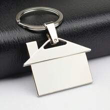 1 قطعة سلسلة مفاتيح مخصصة بشكل بيت، تصميم بسيط وأنيق، مصنوعة من سبيكة الزنك ويمكن نقش النص عليها، هدية رائعة لتهنئة الحصول على منزل جديد، تذكار مثالي للمنزل