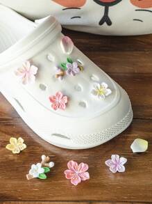10pcs/Set Asymmetric Peach Blossom Branch Flower Shoe Charms, Cute & Youthful Style, Outdoor Shoe Boots Decoration Accessory, Detachable Button Decor, Fun DIY Shoe Charm, Suitable For Girls, Women, Sandals - Multicolor - View 2