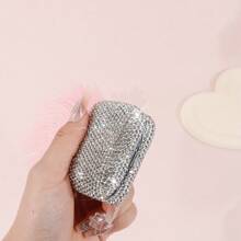 1pc, Mini 2.32/2.13/0.79IN Stainless Steel Ashtray With Leaf-Shaped Ash Tray, Sparkling Glass Rhinestones, Artificial Rhinestones, Portable Ashtray, Outdoor Pocket Ashtray, Creative Car Smoking Accessory, Fashionable And Charming