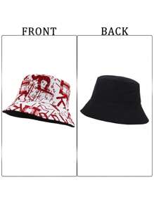 1pc Letter Casual Streetwear Polyester Printed Windproof UV Protection Decorative Bucket Hat, Outdoor Sunshade Hat, Unisex Festival Party Hat, Reversible Bucket Hat, Hip Hop Style