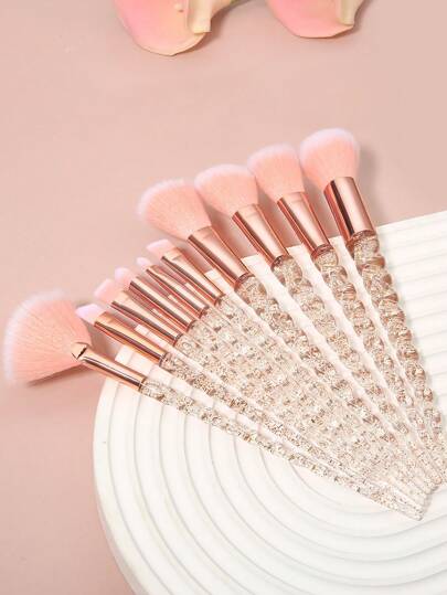 10pcs Gold Unicorn Spiral Handle Ergonomic Makeup Brush Set, Suitable For Eyeshadow Powder, Blush Powder, Mineral Powder And Liquid Makeup, Soft Fibers, Recommended For Makeup Artists And Beginners, Easy To Use, Value Pack Makeup Brush Set