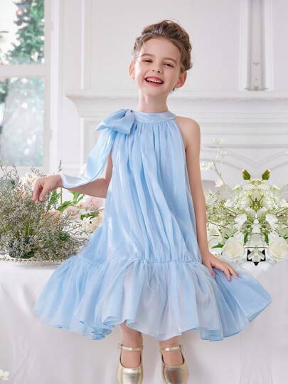 小女孩蝴蝶结薄纱复活节连衣裙，优雅公主礼服，适合作为生日礼物、派对、婚礼、花童节日服装