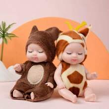1pc 11cm Mini Plush Reborn Baby Doll, Role Play Stuffed Princess Doll With Movable Limbs, Changeable Clothes, Suitable For 0-3 Years Old Girls