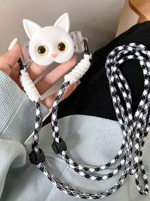Soporte para teléfono con cordón estilo dibujo animado de gato, correa cruzada ajustable y desmontable, soporte para gafas y perro lindo, anti-pérdida