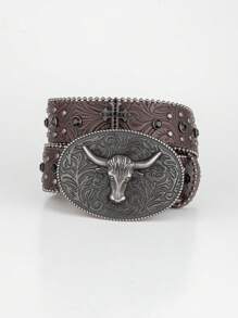 Cinturón unisex de piel de imitación de estilo punk, con hebilla con diamantes incrustados, inspiración en el estilo cowboy occidental, decorado con brillantes, apto para todas las estaciones