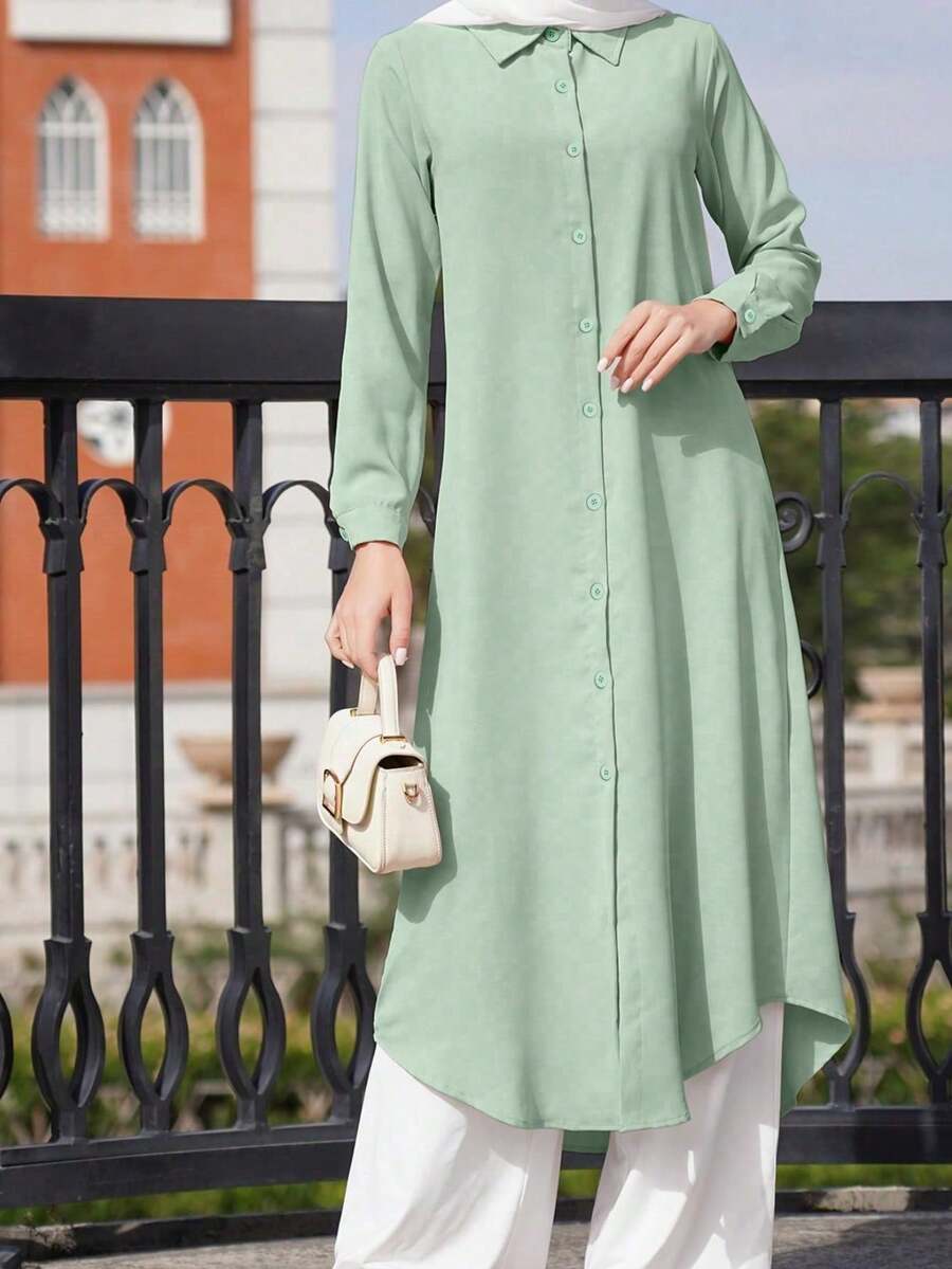 Váy Ả Rập dài tay màu trơn dành cho nữ - màu xanh lá - Xem 1