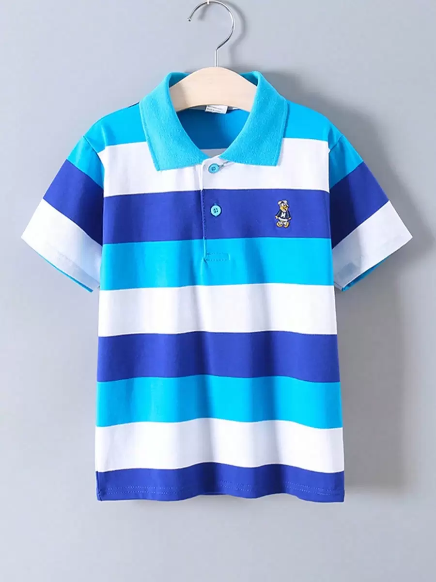 Boy's Polo Shirts Children Kids Golf T Shirt Short Sleeve Casual Top For Daily And Outdoor Wear - 藍色 - 查看 1