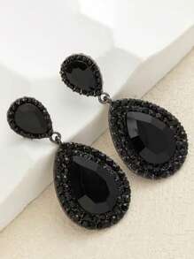 2 件时尚夸张水滴满水钻耳环，优雅复古金属几何耳环，适合婚礼派对