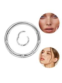 1 件不锈钢软骨耳屏耳环，8 毫米 10 毫米方晶锆石环形鼻环，身体穿孔首饰 - 無縫圈 - 查看 6