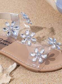 Girls' Sandals With Butterfly Decor, Round Toe Flat Open Toe Princess Roman Shoes, Suitable For Outdoor Walking, Beach Travel, Summer