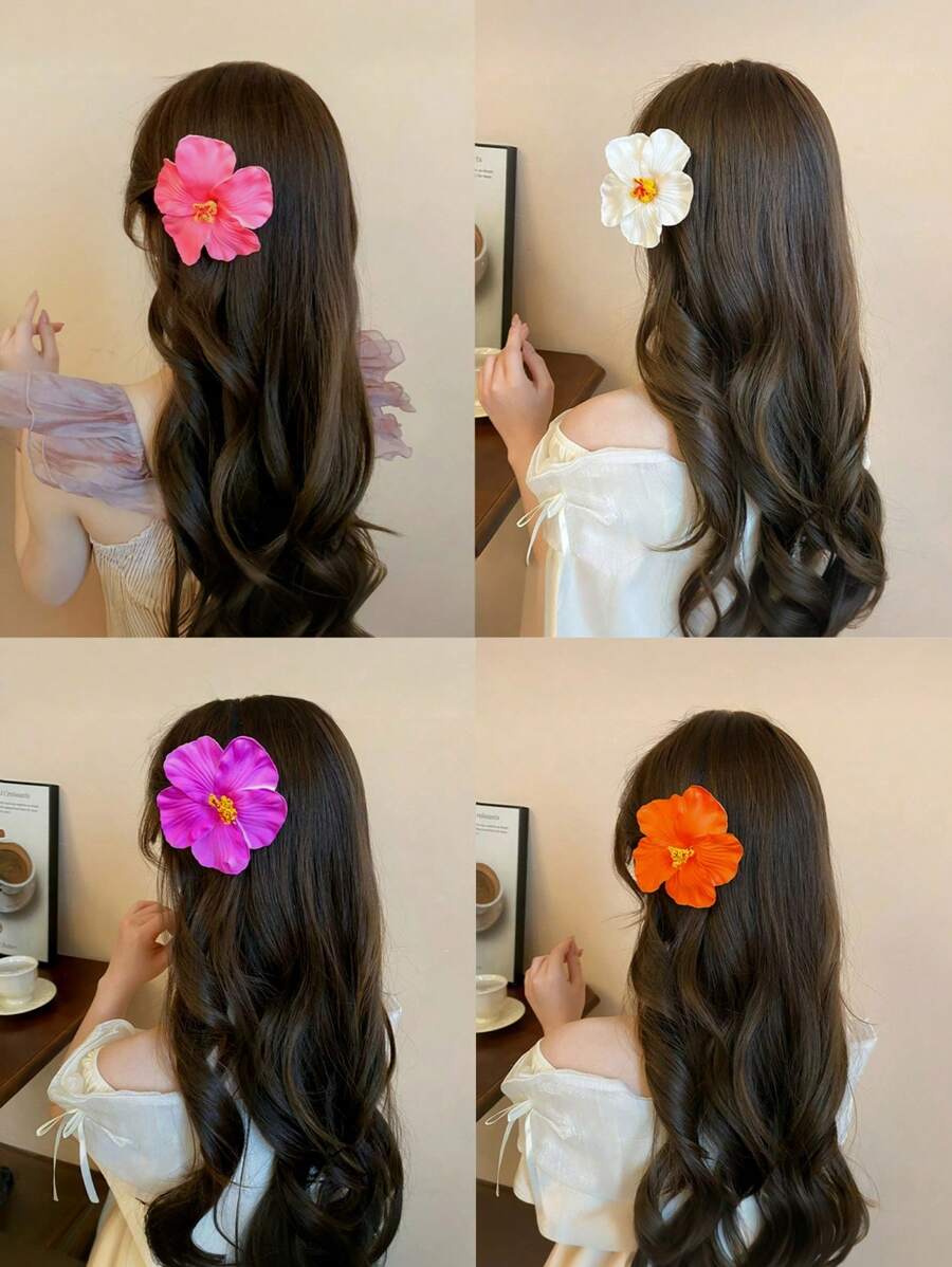 3件套 - 夏威夷花朵发夹，鸡蛋花泡沫发夹，夏威夷热带派对装饰，海滩泳池度假装扮，夏威夷派对用品，新娘婚礼，发饰，爪夹，发夹，发爪，学校用品，发饰 - 3pcs多色 - 查看 1