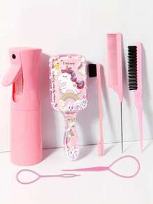 7-delige set haarstylingtools voor kinderen, inclusief haarclip met eenhoornontwerp, luchtkussenborstel, haarkam, verlengclip, verfborstel en haarsprayfles, draagbaar