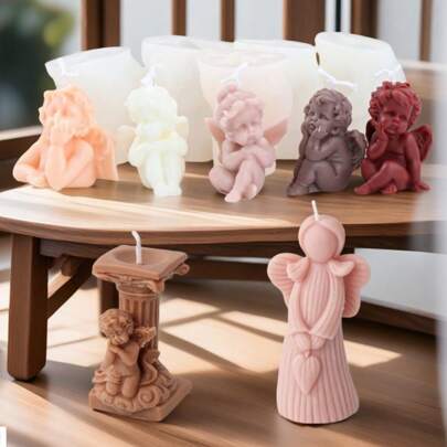 可爱天使蜡烛硅胶模具 3D罗马柱天使雕塑香薰蜡烛石膏树脂铸造模具 DIY 家居装饰工艺礼品