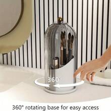 Plastic Rotating 360° Makeup Brush Holder With Cover, Non-Electric, Suitable For Vanity Makeup Storage