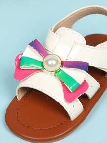 Toddler Girls' Peep Toe Non-Slip Casual Beach Sandals, Soft Bottom White Pearl Comfortable Cute Infant Shoes - White - View 5